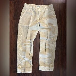 Sundance Women’s Cream Linen/cotton Pants with Lace Accents and Cuffed Hem